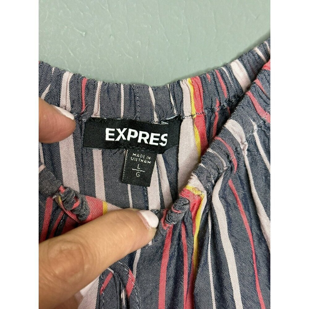 Express Women's Large Striped Off Shoulder Flowy Tie Front Boho Crop Top - Picture 3 of 10
